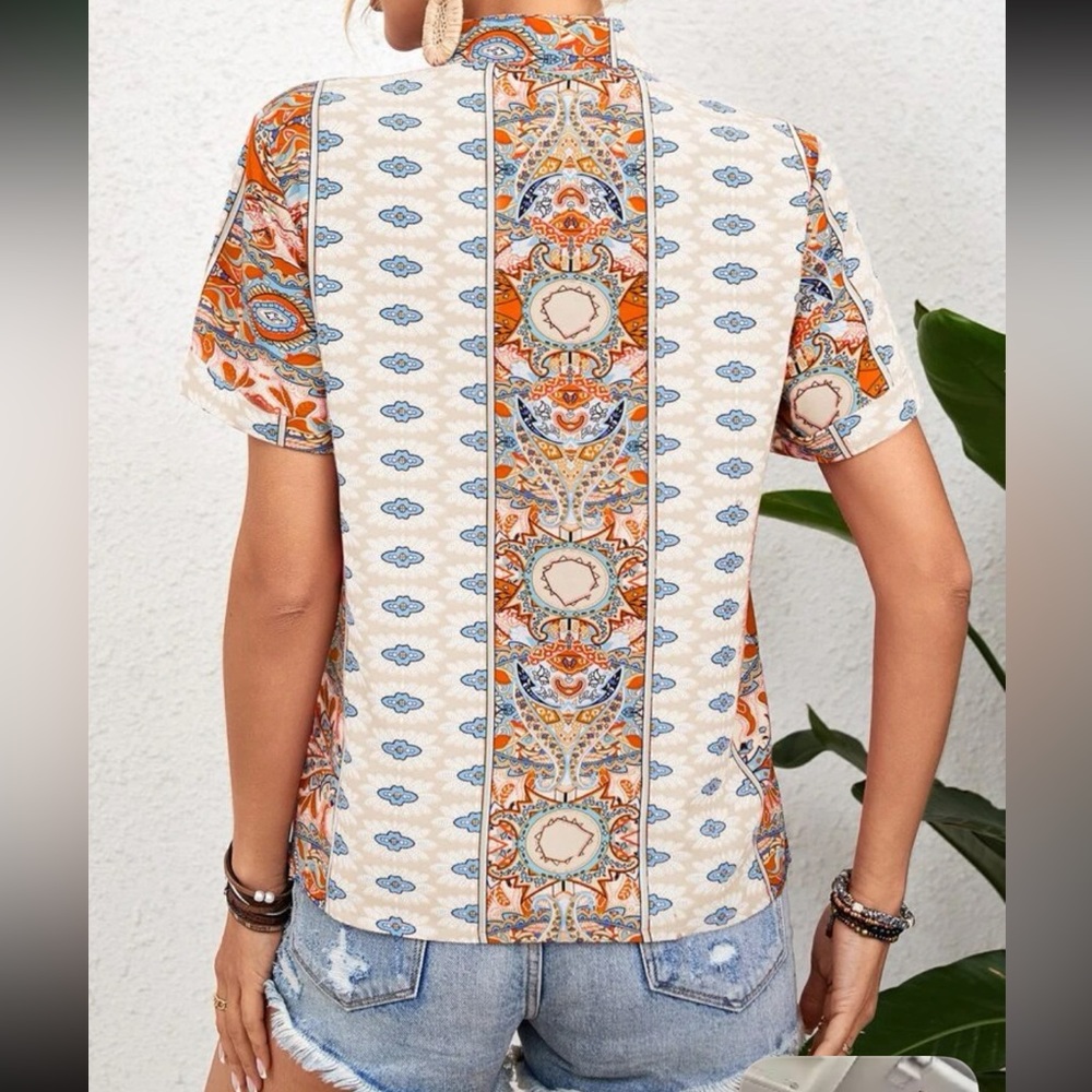Boho Floral Paisley Print Top Blouse Shirt Green - Picture 11 of 16